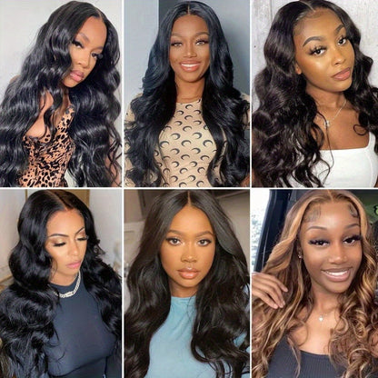 Lace Front Wig Body-Wave Human Hair, 14-24 Inch Natural Black with Glueless 4x4x1 Closure and Baby Hair