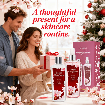Cherry Blossom Gift Set for Women Body Lotion and Body Mist Japanese Sakura Fragrance Moisturizing Softening Skin Care Set - Perfect Valentine Birthday Mother's Day Bridal Shower Holiday Gift