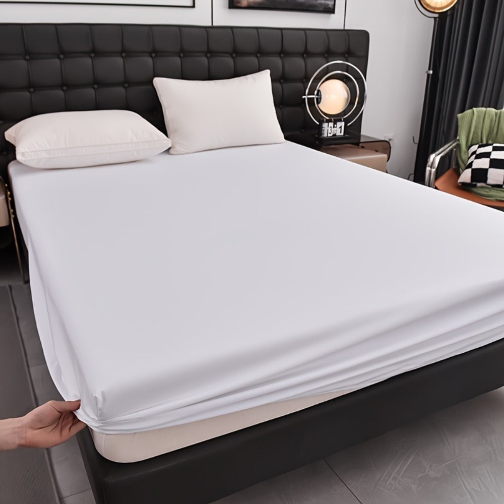 Waterproof Solid-Color Fitted Sheet with 11.8-Inch Pocket, Six Colors and Twin to King Sizes
