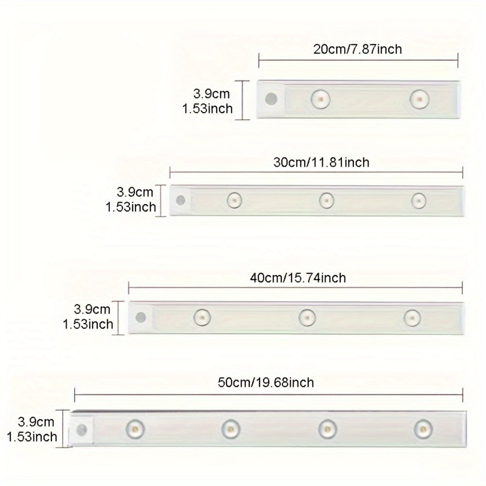 LED Strip Light Motion Sensor Bar with USB Rechargeable Power, Three White Tones, 20–50cm Sizes and One or Two Packs