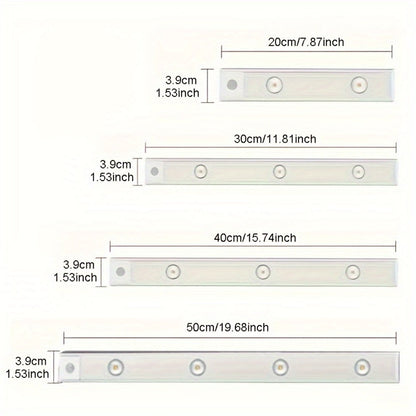 LED Strip Light Motion Sensor Bar with USB Rechargeable Power, Three White Tones, 20–50cm Sizes and One or Two Packs