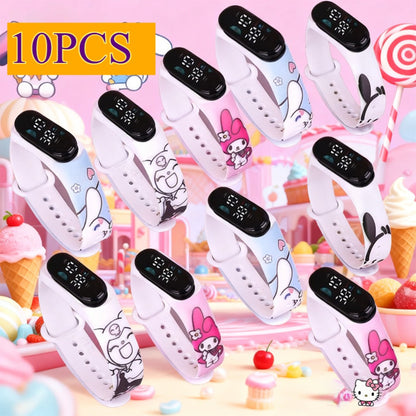 Sanrio Kuromi My Melody Kids Electronic Sports Watch Set 10 Pack – Kawaii Anime 4-Color Mix, Birthday Party Favors & Prize Exchange Gifts for Girls