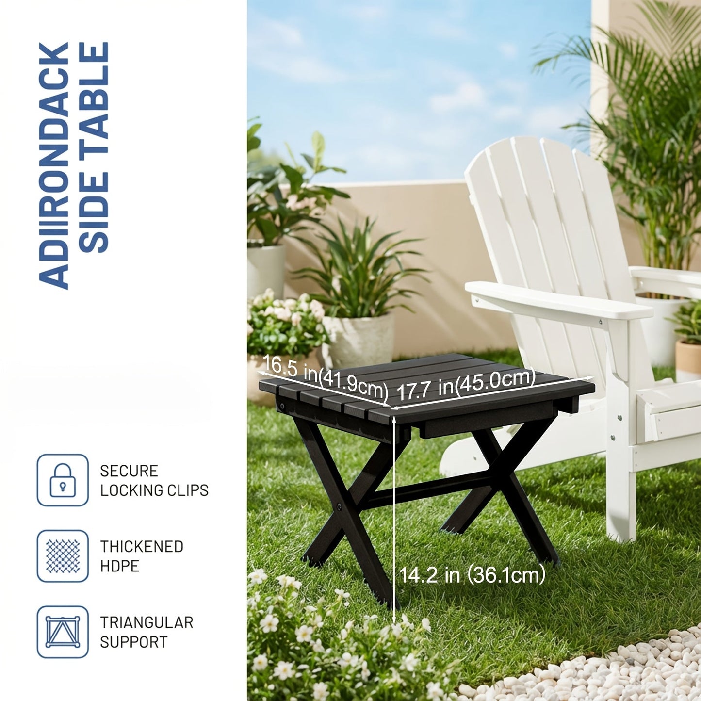 Collapsible Outdoor Side Table with Slatted Square Top and X-Frame in Brown, Gray, Blue, White or Black