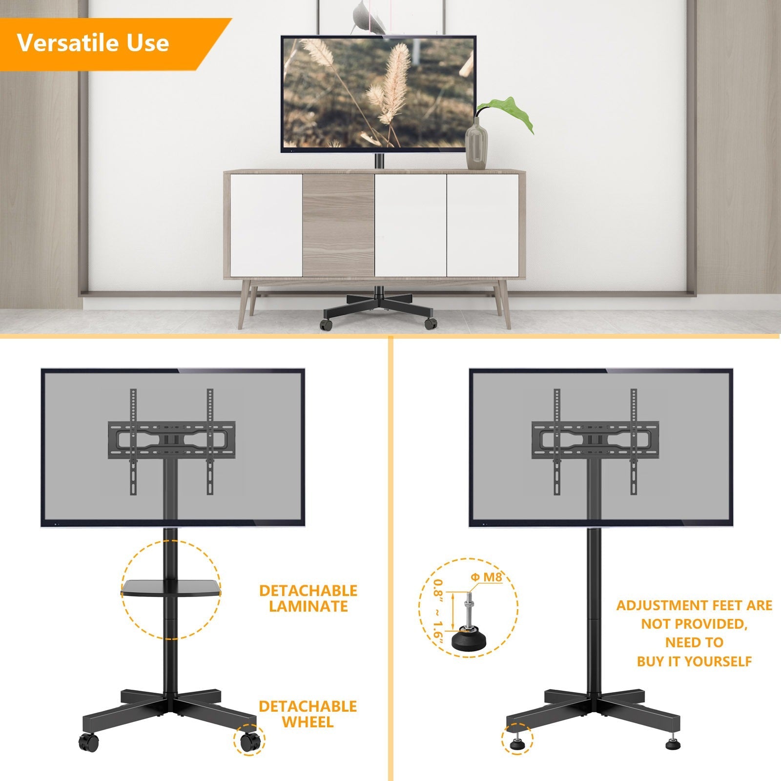 23-Inch Rolling TV Stand with Adjustable Height for Living Room detail image - detail view 11