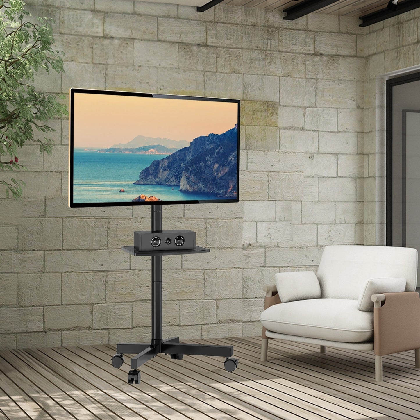 23-Inch Rolling TV Stand with Adjustable Height for Living Room detail image