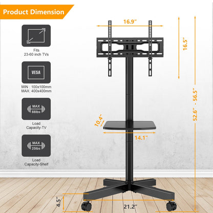 23-Inch Rolling TV Stand with Adjustable Height for Living Room detail image - detail view 8