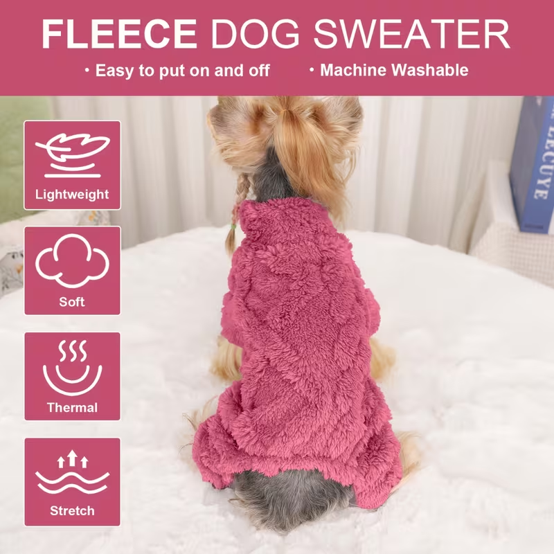 Fleece Dog Turtleneck Jumpsuit with Six Colors, Four-Leg Cut and XXS–M Sizes for Small Pets