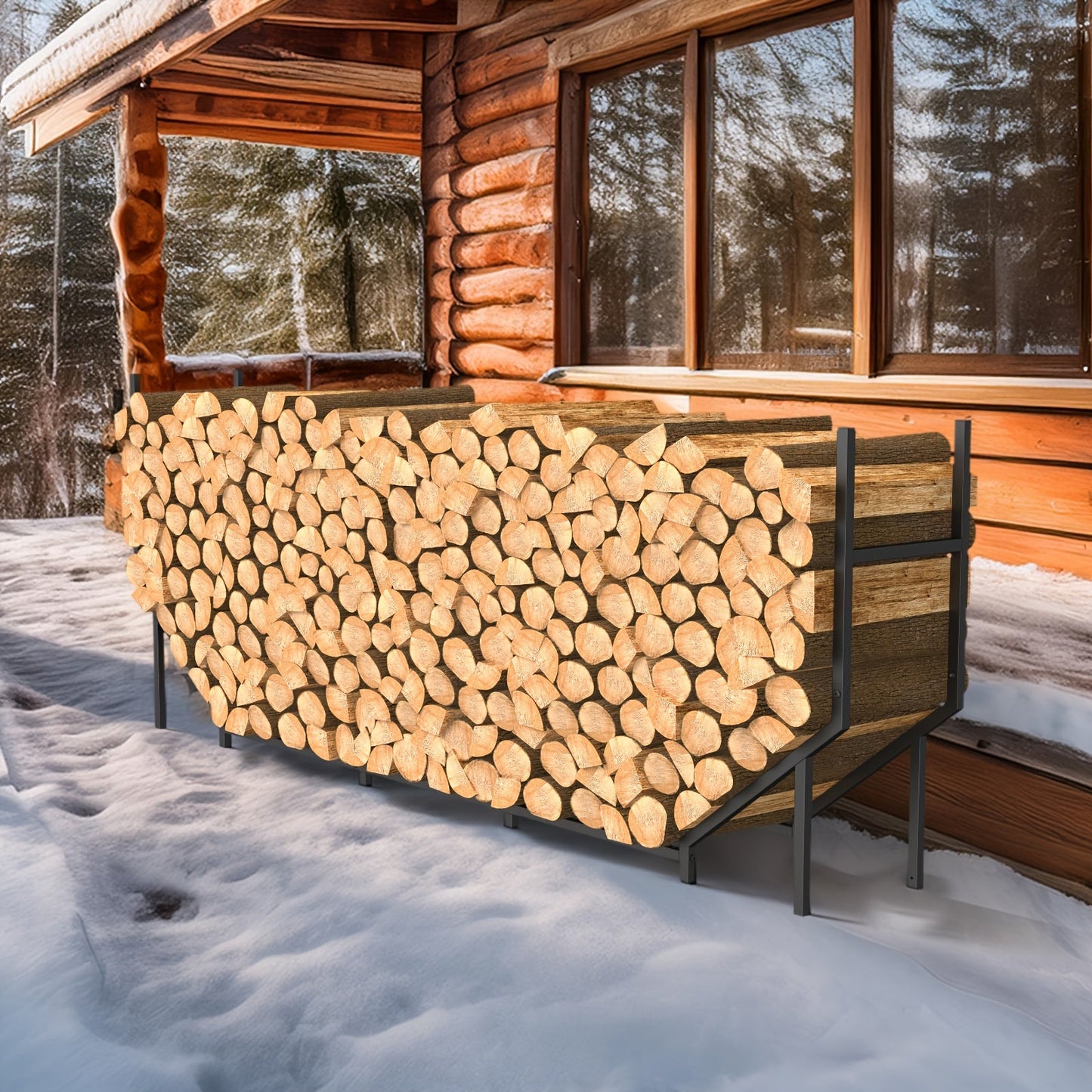 Firewood Rack | Heavy Duty Steel Indoor Outdoor Fireplace Patio Deck