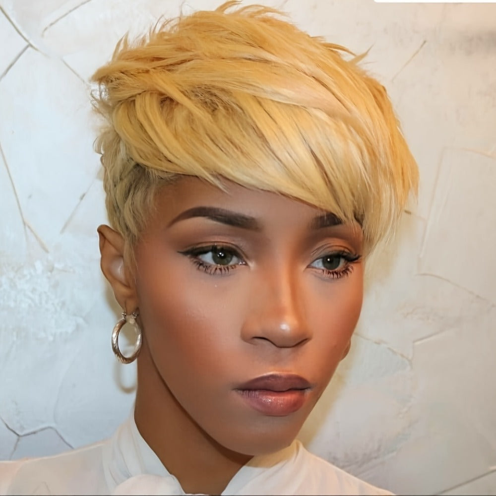 Short Pixie Cut Wig with Bangs Women Synthetic Hair 4 Inch | Lightweight Layered Natural Look | Multi-Color Halloween Cosplay Christmas Party Everyday Wear