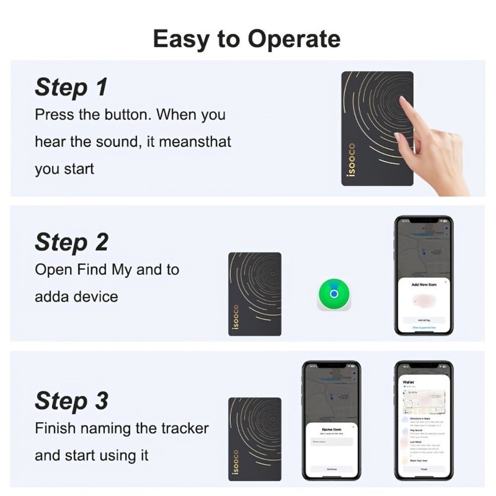 Ultra-Thin Apple Find My Wallet Tracker Card with Three-Year Battery, 1-Piece iOS Option and Audible Finder