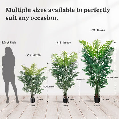 Artificial Areca Palm Tree in 4, 5 or 6-Foot Heights with Frond Count and White Planter Options