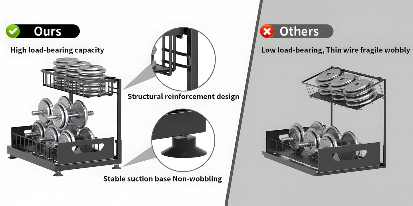 Two-Tier Pull-Out Cabinet Organizer with Upper and Lower Sliding Trays in Grey, Black or White Package Options
