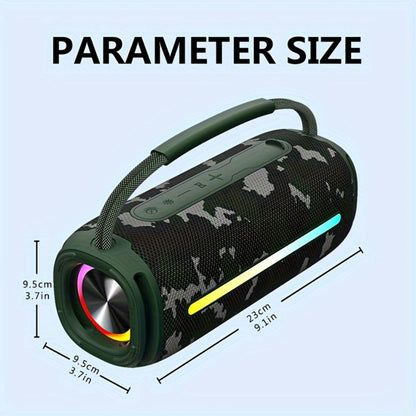 Portable Cylindrical Speaker in Black, Blue or Green with Carry Handle, Dual Light Bars and End-Ring Lighting
