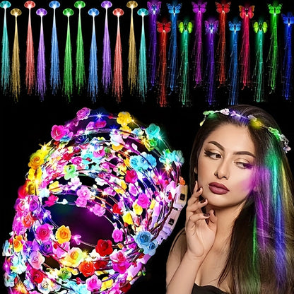 Light Up Flower Crown Headbands 36 Pack Bulk LED Fiber Optic Floral Tiara Glow Party Favors for Women Girls Wedding Birthday Halloween Mardi Gras Bachelorette Cosplay Festival Beach Accessories