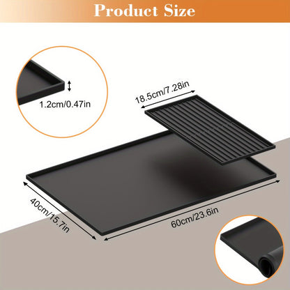 Coffee Bar Mat Silicone with Raised Edges 2-in-1 - Dish Drying Mat for Countertop, Coffee Maker Espresso Machine Mat, Spill Proof Kitchen Counter Mat 23.6" x 15.7", Black or Gray