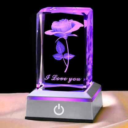 Night Light Rose Floral Acrylic Sign with Color-Changing LED Base and Four Retained Display Styles
