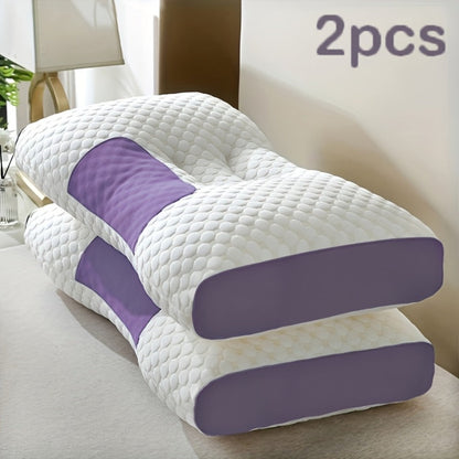 Bed Pillow Set of 2 Contoured Side-Sleeper Pillows with Removable Washable Covers in Five Colors