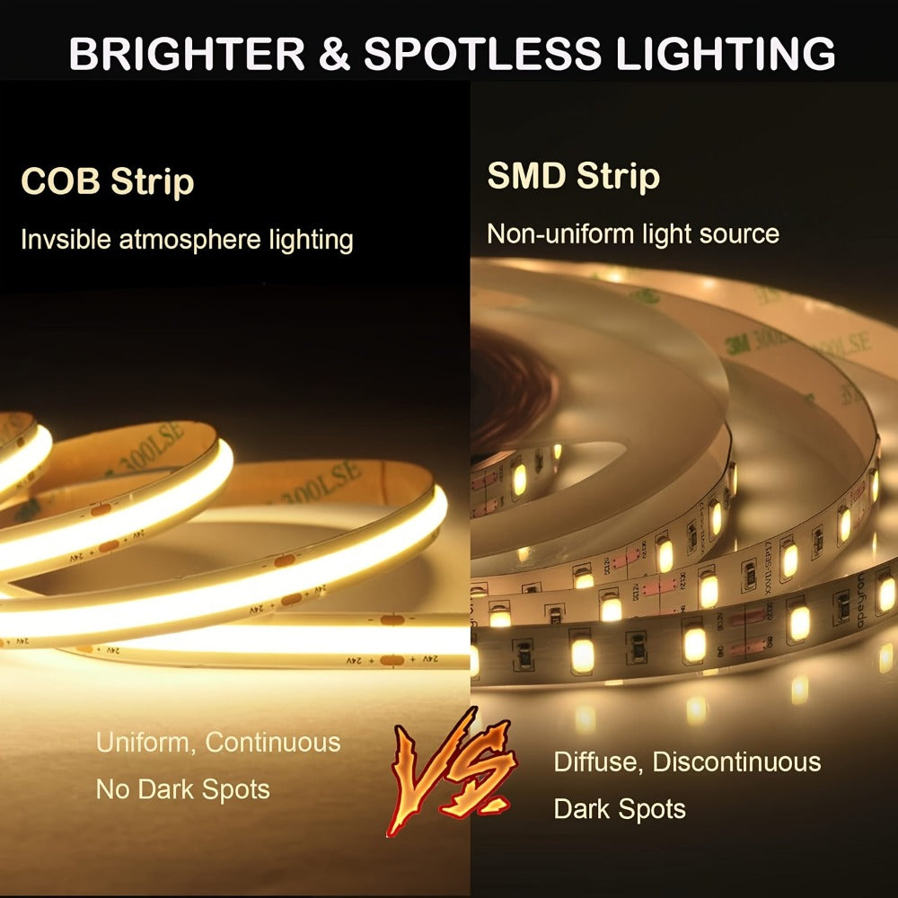 COB LED Strip Light 4800LEDs 32.8FT No - High Density Dimmable Knob Switch Ultra-Thin 8mm Flexible for Home, Desk and Accent Lighting