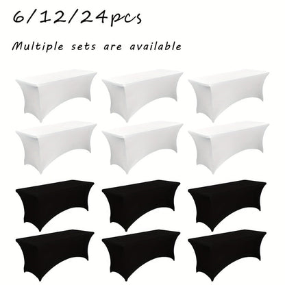6 Foot Stretch Tablecloth 6/12/24 Pack - Rectangular Spandex Table Cover for Weddings, Trade Shows & Events