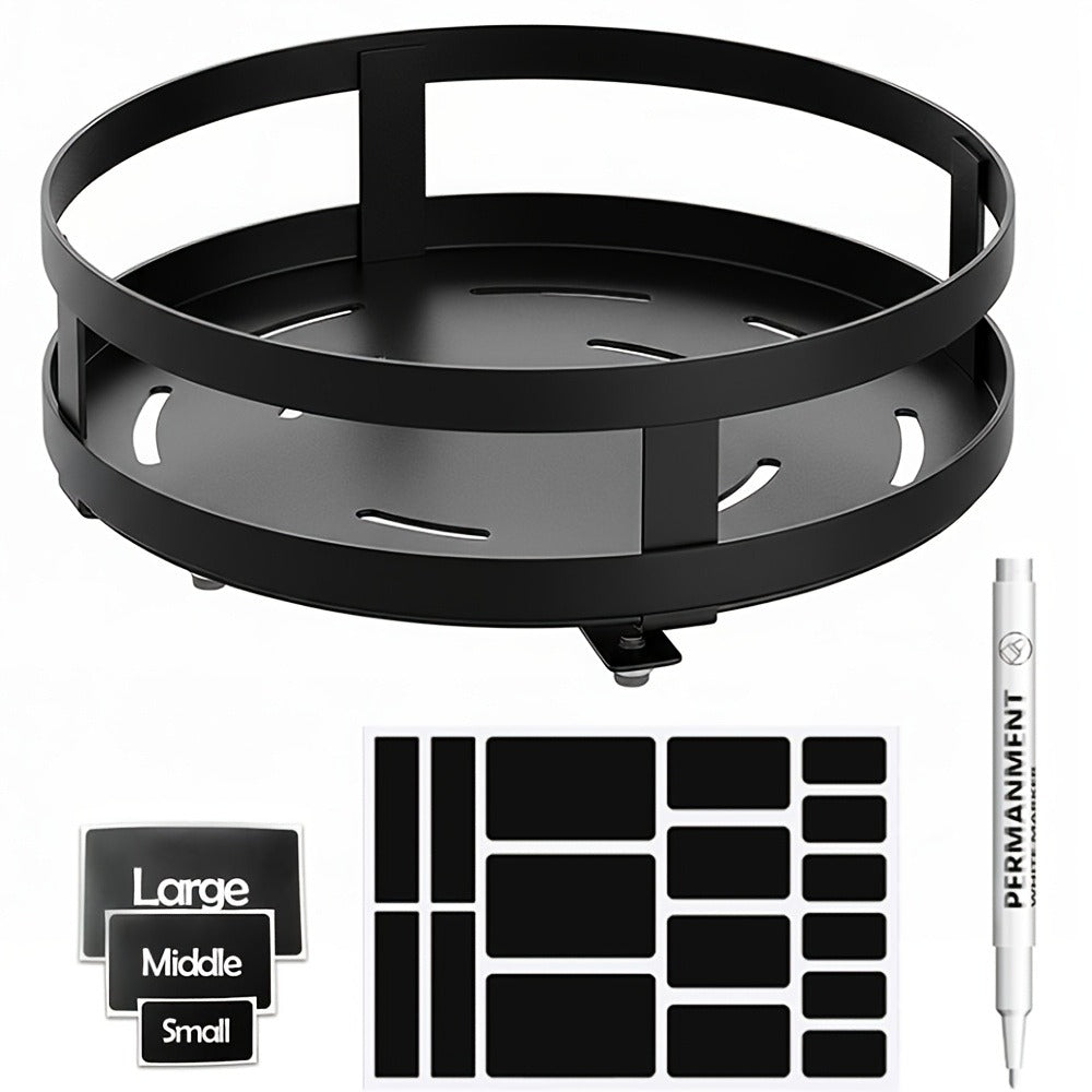 Lazy Susan Turntable Organizer Metal Rotating Spice Rack 1 2 3 Tier for Cabinet Kitchen Countertop Pantry Bathroom – Spinning Storage Rack with Suction Cup Feet & Labels