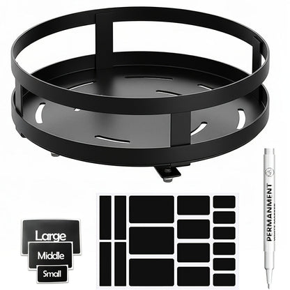 Lazy Susan Turntable Organizer Metal Rotating Spice Rack 1 2 3 Tier for Cabinet Kitchen Countertop Pantry Bathroom – Spinning Storage Rack with Suction Cup Feet & Labels