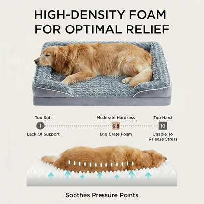 Grey C-Shape Bolster Pet Bed with Foam-Filled Center and Seven Size Options from M to XXXL
