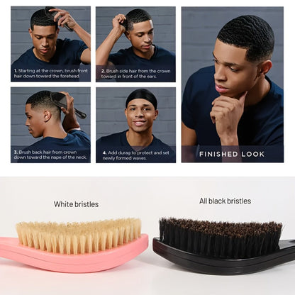 Wave Styling Brush with Curved Handle in Single-Brush or Five-Piece Hair Grooming Set Options