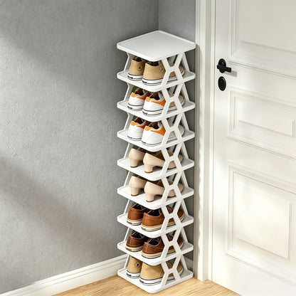 Shoe Rack Organizer 6 or 9 Tier - Space Saving Folding Shoe Rack for Hallway Doorway Bedroom Dorm, Narrow Entryway Shoe Storage, Black or White