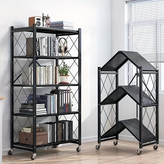 3/4/5-Tier Wheeled Storage Rack with Shelves – Foldable Floor-Standing Utility Organizer