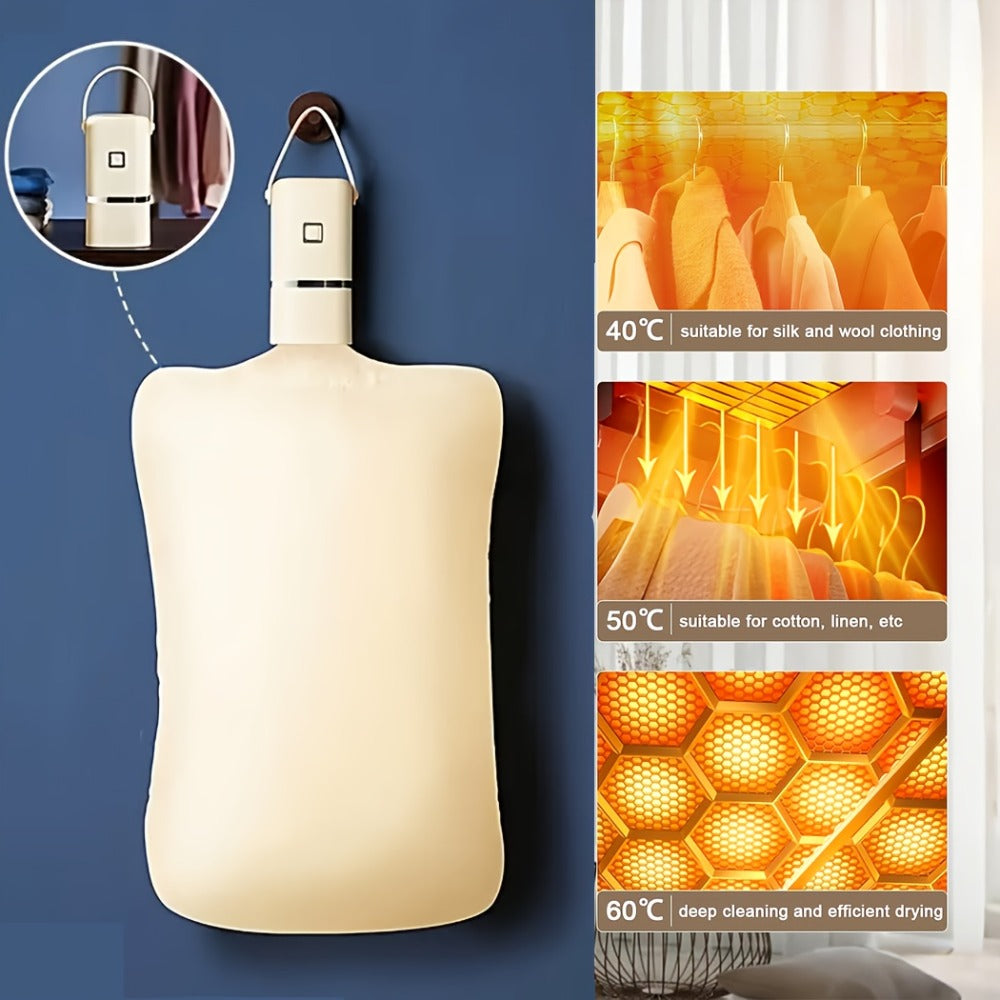 Travel Clothes Dryer with Fold-Out Fabric Bag, One-Piece Checkout Configuration and Hanging Strap