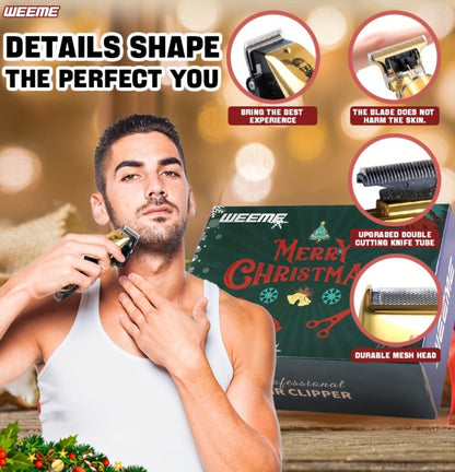Professional Hair Clipper Set for Men – 3pcs Golden Cordless Kit with Beard Trimmer & T-Blade Trimmer, Hair Cutting & Styling Tools, Ideal Birthday & Father’s Day Gift for Men
