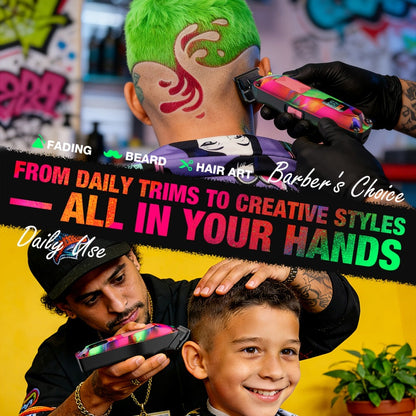 Graffiti Hair Clipper Kit with 7500 RPM Motor, Ten Color-Coded Guide Combs, Storage Case and Grooming Accessories