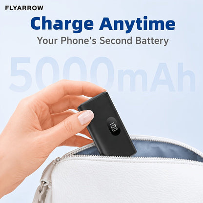 Mini Power Bank 5000mAh USB-C Foldable Plug Built-in Cable 10W Fast Charge LED Display Compact Portable Charger for iPhone 15 16 17 Samsung Android – Black White Pink Purple Green (1pc/2pcs)