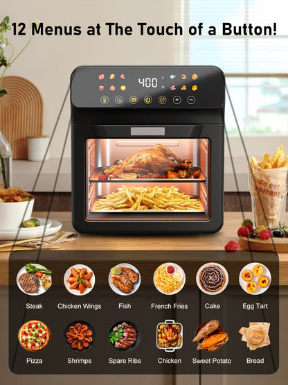 12Qt Air Fryer Convection Oven with Viewing Window, Touchscreen Panel, 12 Function Icons and Two Colors