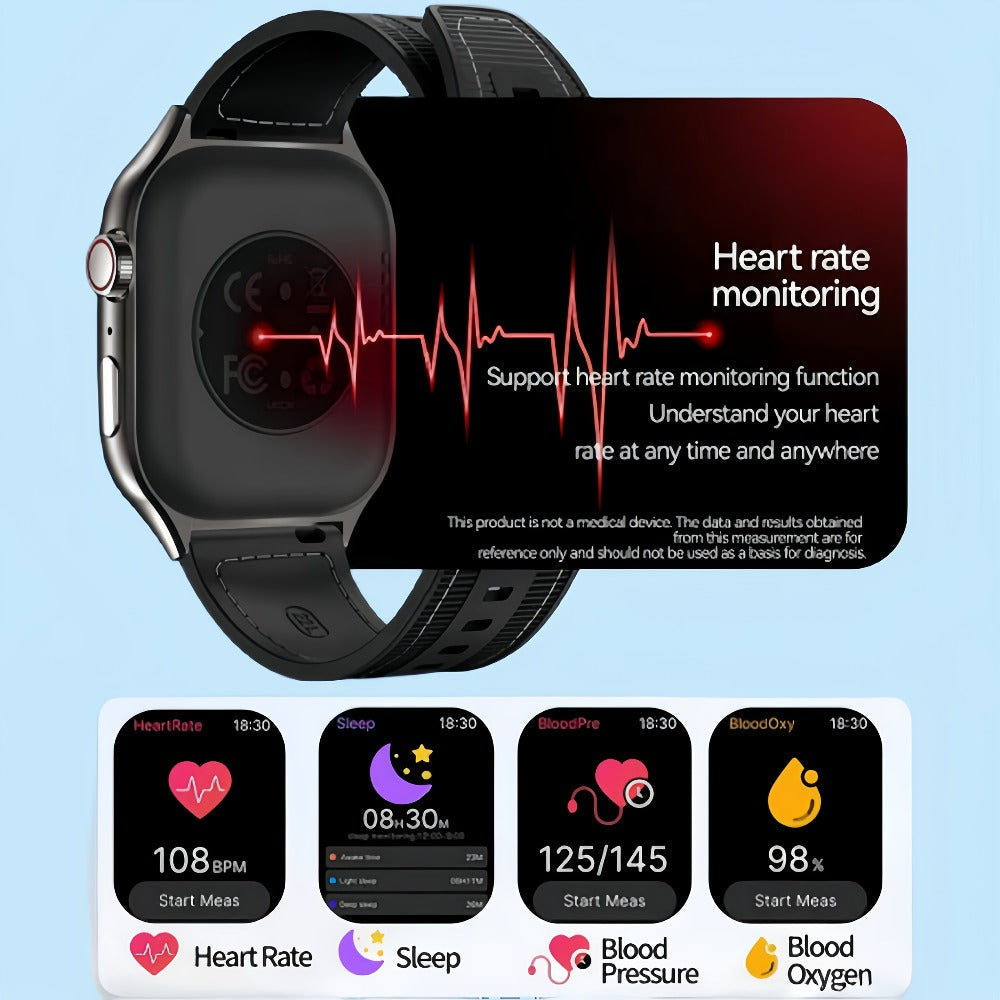 2.01 Inch Curved Screen Smartwatch Bluetooth 5.3 HD Calling Built-In Games Voice Assistant 100 Sport Modes Magnetic Charging Heart Rate Blood Oxygen Sleep Tracker Full Touch Classic Design Black Blue Silver