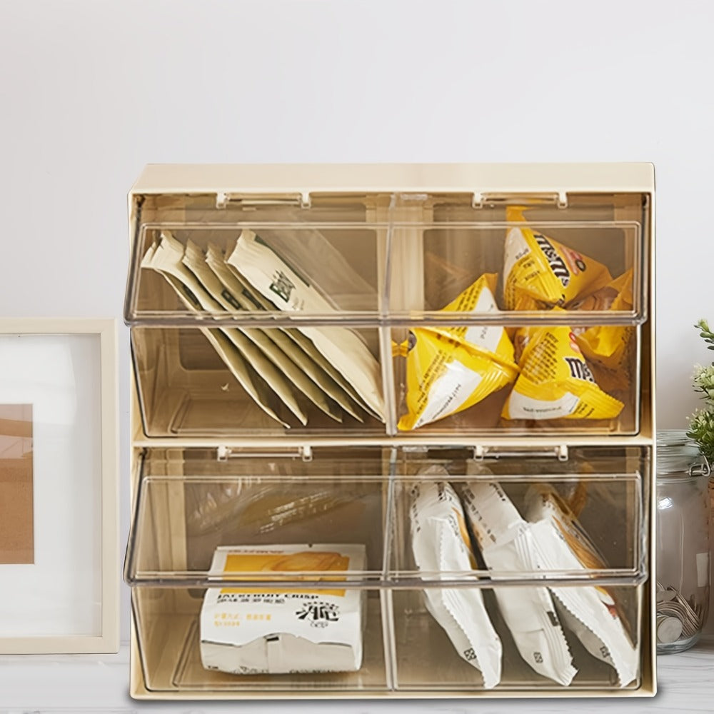 Three-Compartment Countertop Storage Organizer with Clear Front Doors, Top Lid and Two Frame Colors
