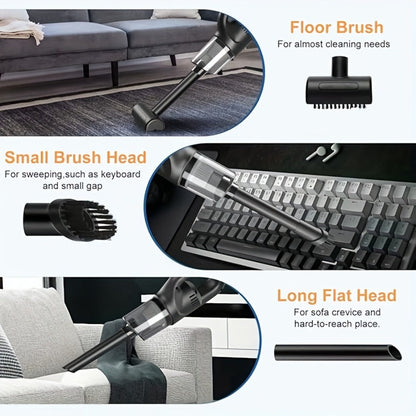 Black Cordless Handheld Vacuum Cleaner with Detachable Dust Bin, Extension Tube and Two Brush Attachments