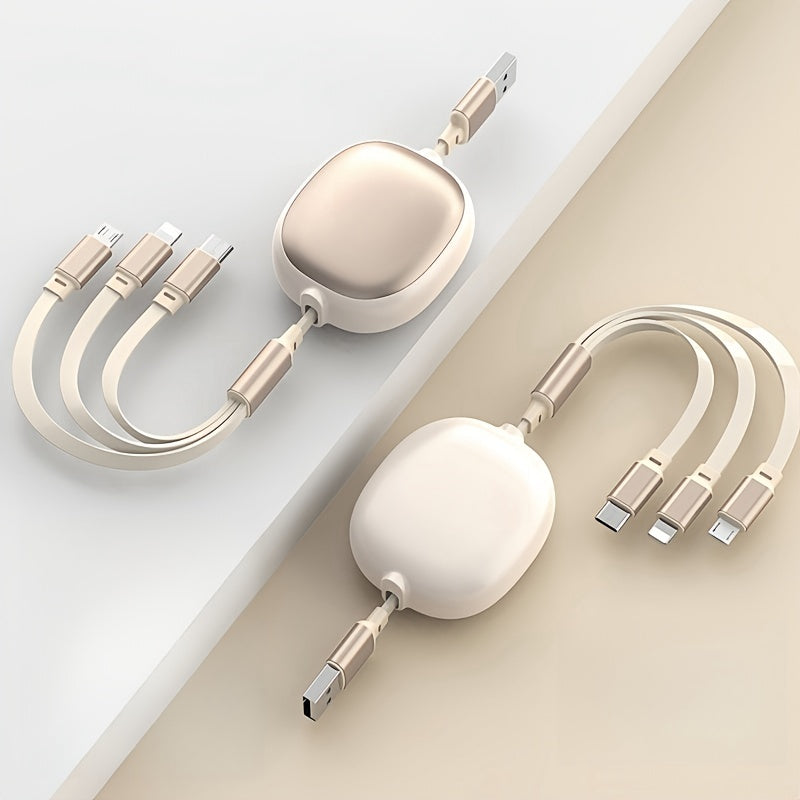 1.2m Retractable Charging Cable with Type-C, Micro USB and Lightning Ends in Six Color Options