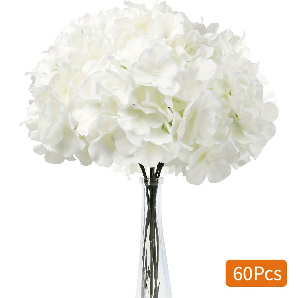 Artificial Hydrangea Flowers with Stems 60 Pack – Fake Hydrangea Flower Heads for Wedding Centerpieces, Bouquets, DIY Home Decor, Garden & Party Arrangements | Realistic Silk-Look Floral Decor