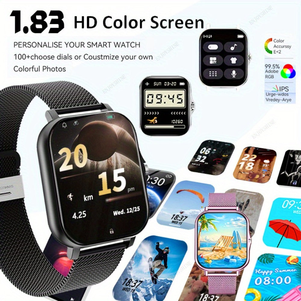 Smart Watch 1.83-Inch Full Touch Display with Bluetooth 5.0 Calling, Music Control and Four Metal Colors
