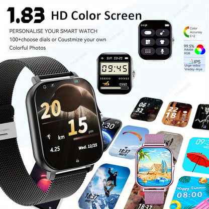 Smart Watch 1.83-Inch Full Touch Display with Bluetooth 5.0 Calling, Music Control and Four Metal Colors