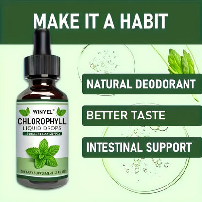 Herbal Supplements with WINYEL Label, Liquid Chlorophyll Drops in One Amber Dropper Bottle
