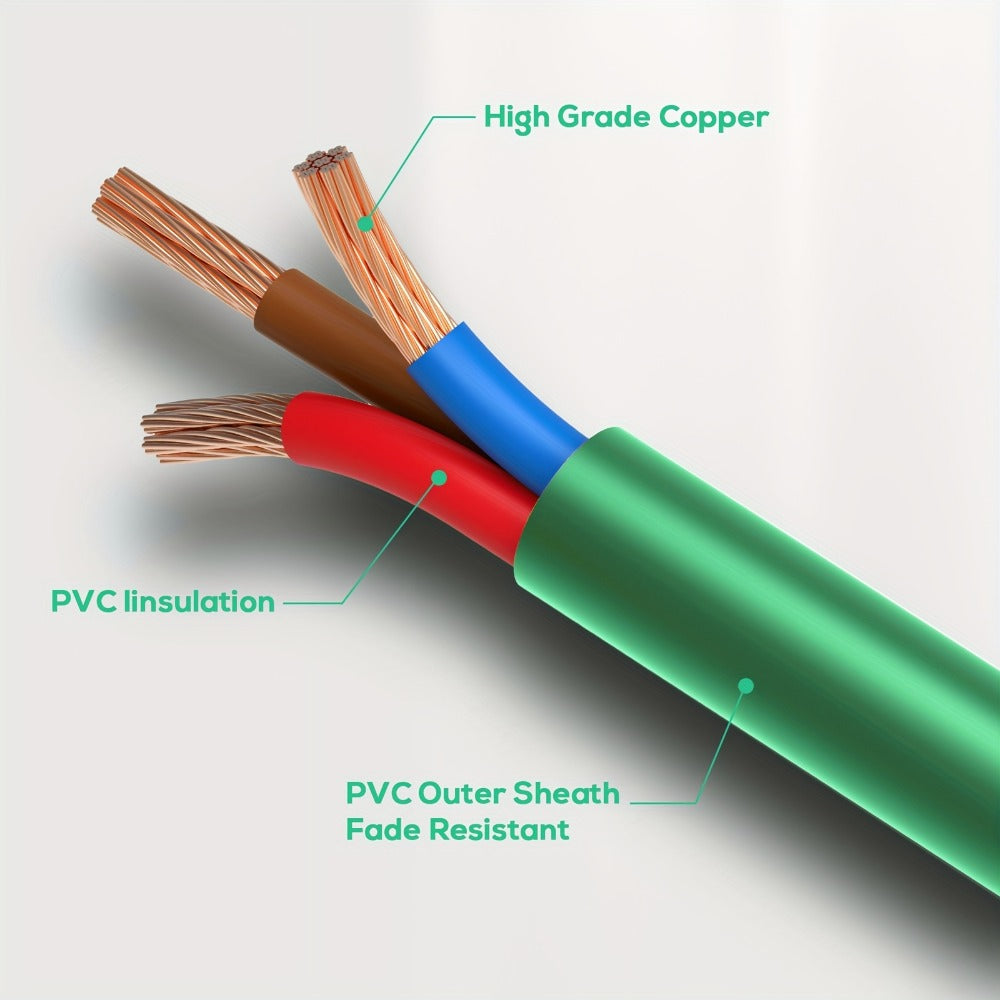 One-to-Three Extension Cord Splitter with 25- or 50-Foot Green and Black Grounded Configurations