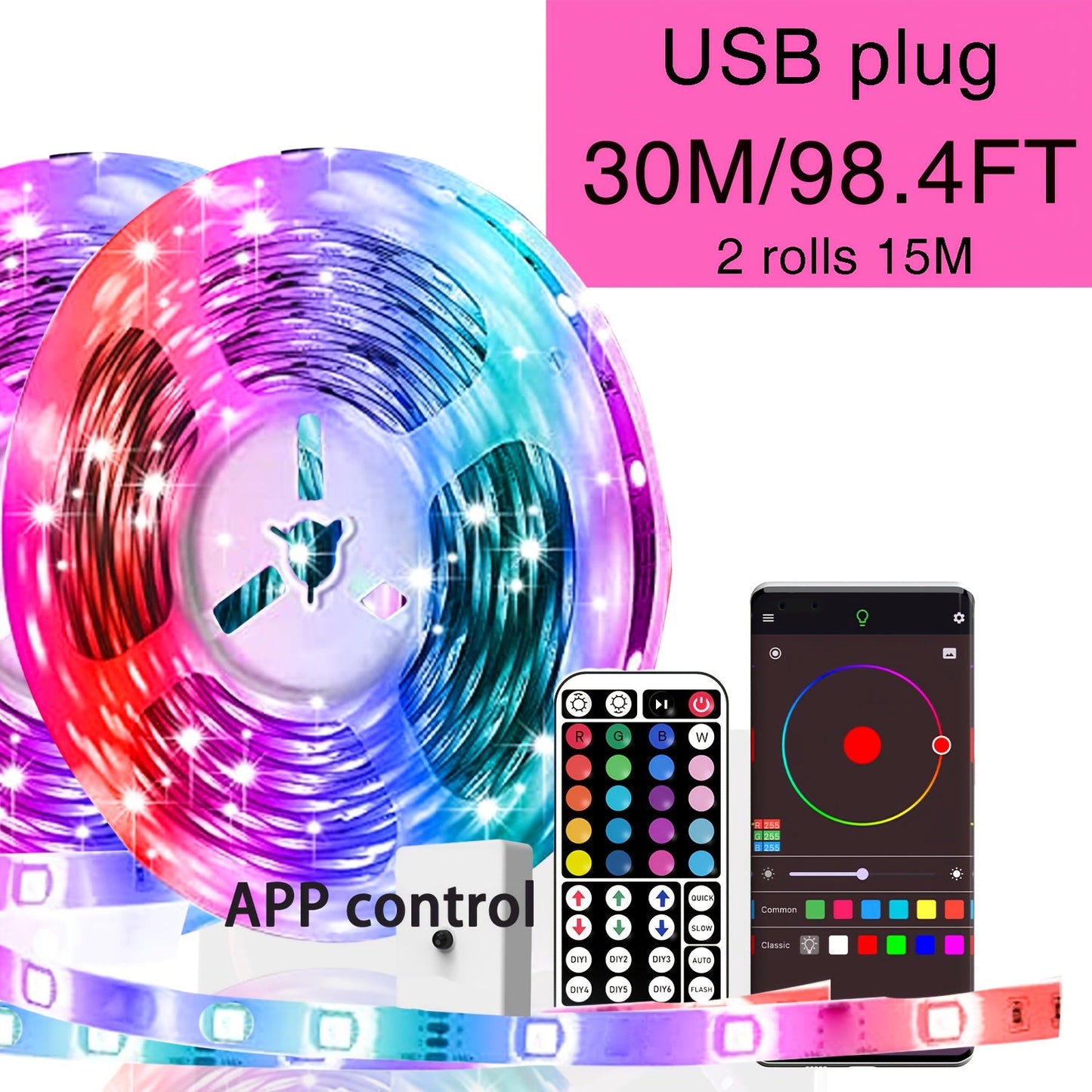 LED Strip Lights for Room Color Changing – 44-Key Remote, Dimmable, Timer, Cuttable, USB Powered | 16.4FT to 98.4FT | Bedroom, Gaming Room, Party & Holiday Decor