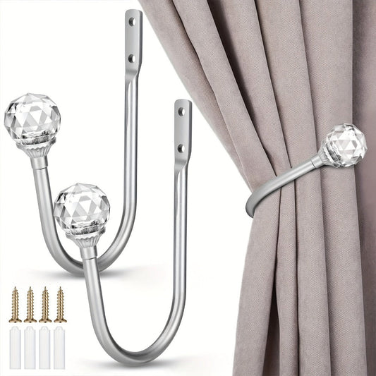 Crystal Curtain Holdbacks Wall Mounted 2-Pack Heavy Duty Metal Drapery Tieback Hooks Home Office Decor