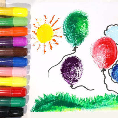 Tempera Paint Set for Kids 12 Colors Washable – Squeezable Brush Pens Neon Basic Pastel 24ml Each | Refillable Non-Toxic Art Supplies for Early Learning Finger Painting | Birthday Christmas Gift