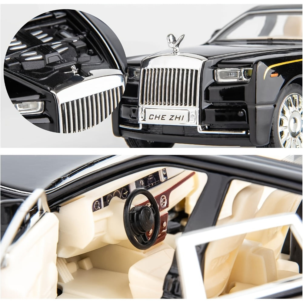 Collectible Zinc Alloy Diecast Car Model with Display Base and Opening Doors in White, Black or Pink