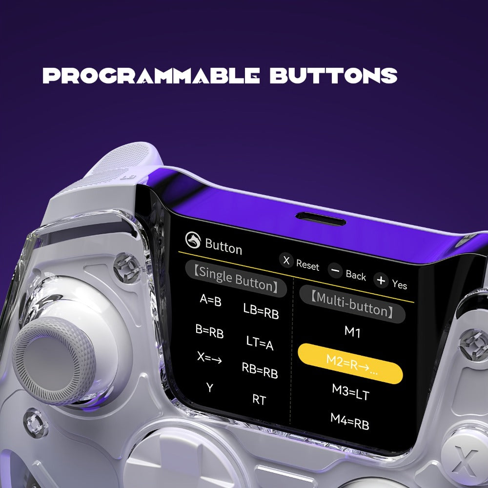 Hall Effect Wireless Gaming Controller V2 White – Interactive Screen, RGB Lighting, Remappable Buttons, 1800mAh Battery with Charging Dock, No Drift for PC Switch iOS Android Steam Deck – Not Compatible with PS or Xbox