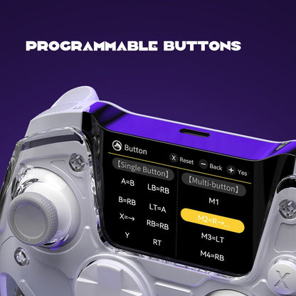 Hall Effect Wireless Gaming Controller V2 White – Interactive Screen, RGB Lighting, Remappable Buttons, 1800mAh Battery with Charging Dock, No Drift for PC Switch iOS Android Steam Deck – Not Compatible with PS or Xbox