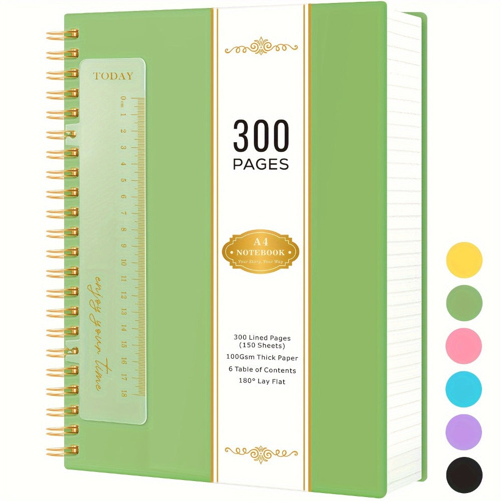 Large 300-Page Spiral Notebook with 8.5 x 11 Inch Ruled Pages and Six Hardcover Color Options